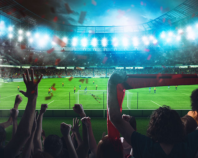Supporters football qui tiennent une écharpe